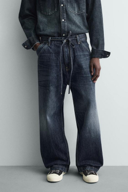 ZARA ДЖИНСЫ BAGGY FIT, СИНИЙ
