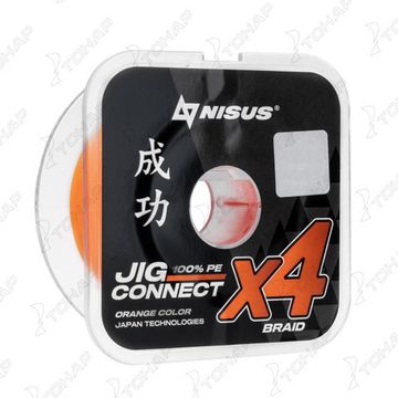 Шнур JIG CONNECT X4 PE Orange 150m #3.0, 0.28mm 15.4кг/36.1LB (T-N-JC-X4-0.28-150-O) NISUS