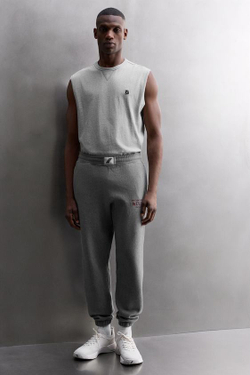 ZARA ДЖОГГЕРЫ С ТЕКСТОВЫМ ПРИНТОМ, СЕРЫЙ МЕЛАНЖ