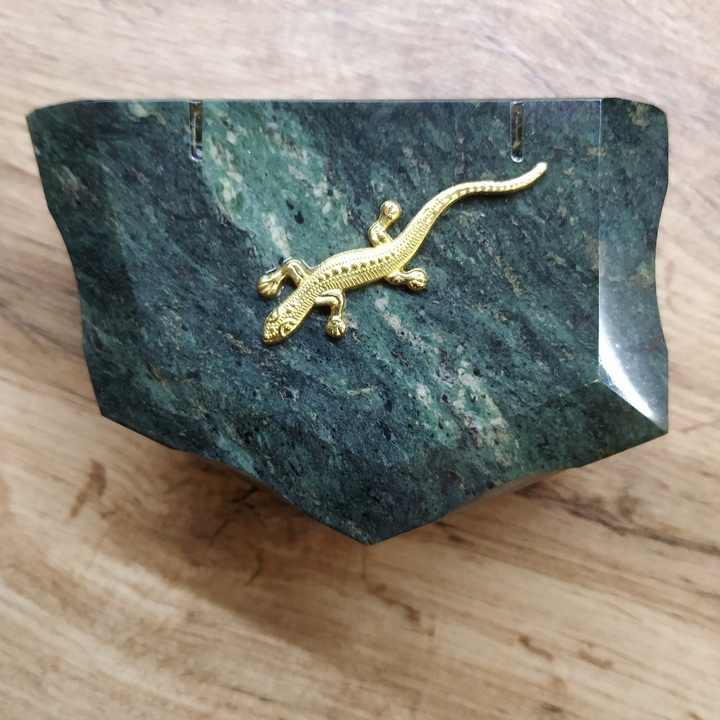 Ларец Ящерица, 5 граней, змеевик, бархат, зеркало, 105x70x50 мм