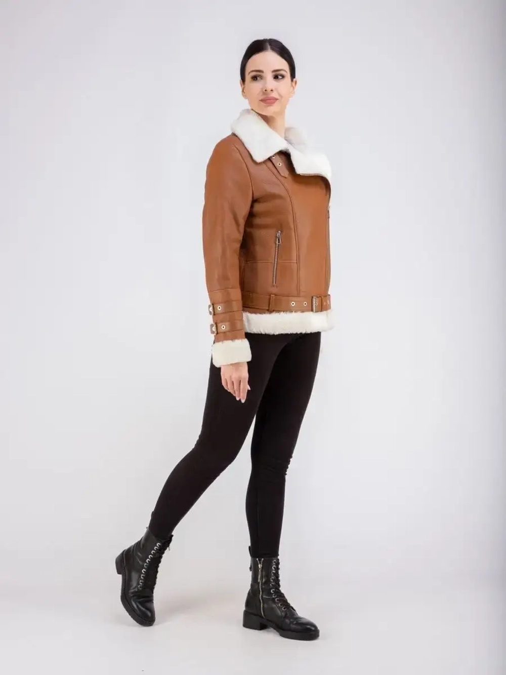 Дубленка авиатор женская натуральная короткая зима Турция