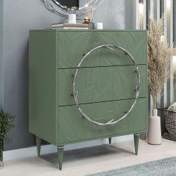 Комод Арт Колор leaves Классик Сильвер с 3 ящиками Зеленый нефрит