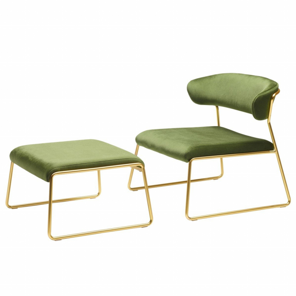 Кресло лаунж с обивкой Scab Design Lisa Lounge, сатинированная латунь, зеленый