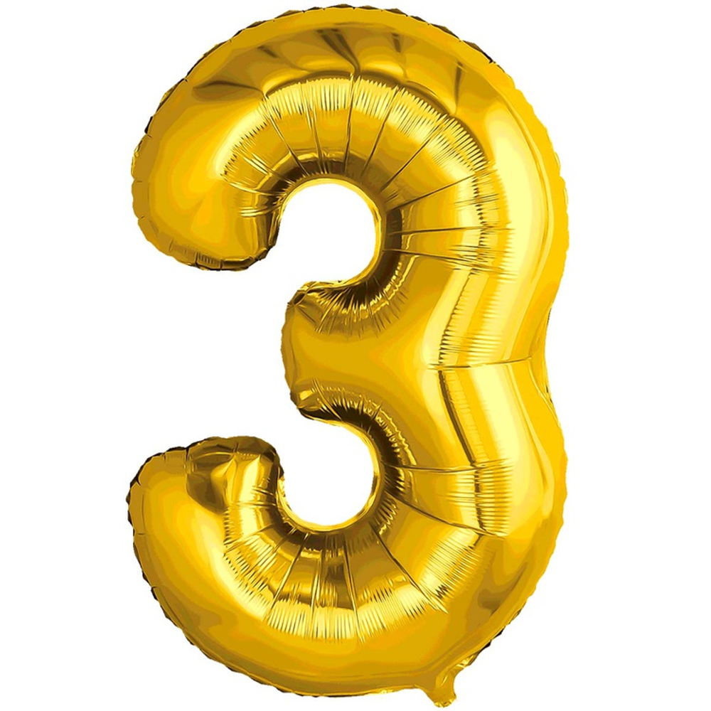 Шар фольгированный Цифра 3 81 см (Золотой)