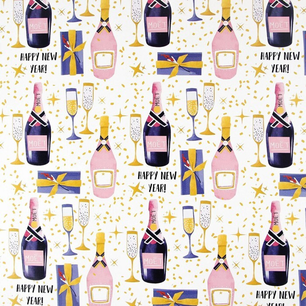 Бумага упаковочная глянцевая  «Новогодние бокалы», 70 х 100 см