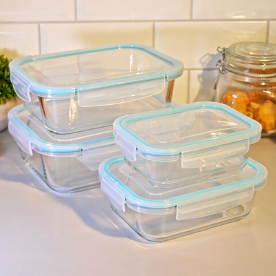 Набор контейнеров 4шт (370мл, 640мл, 1040мл, 1500мл) стеклянные, прямоугольные, с герметичными крышк