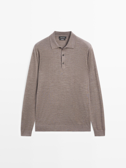 Massimo Dutti Шерстяной свитер с воротником поло, кротово-коричневый