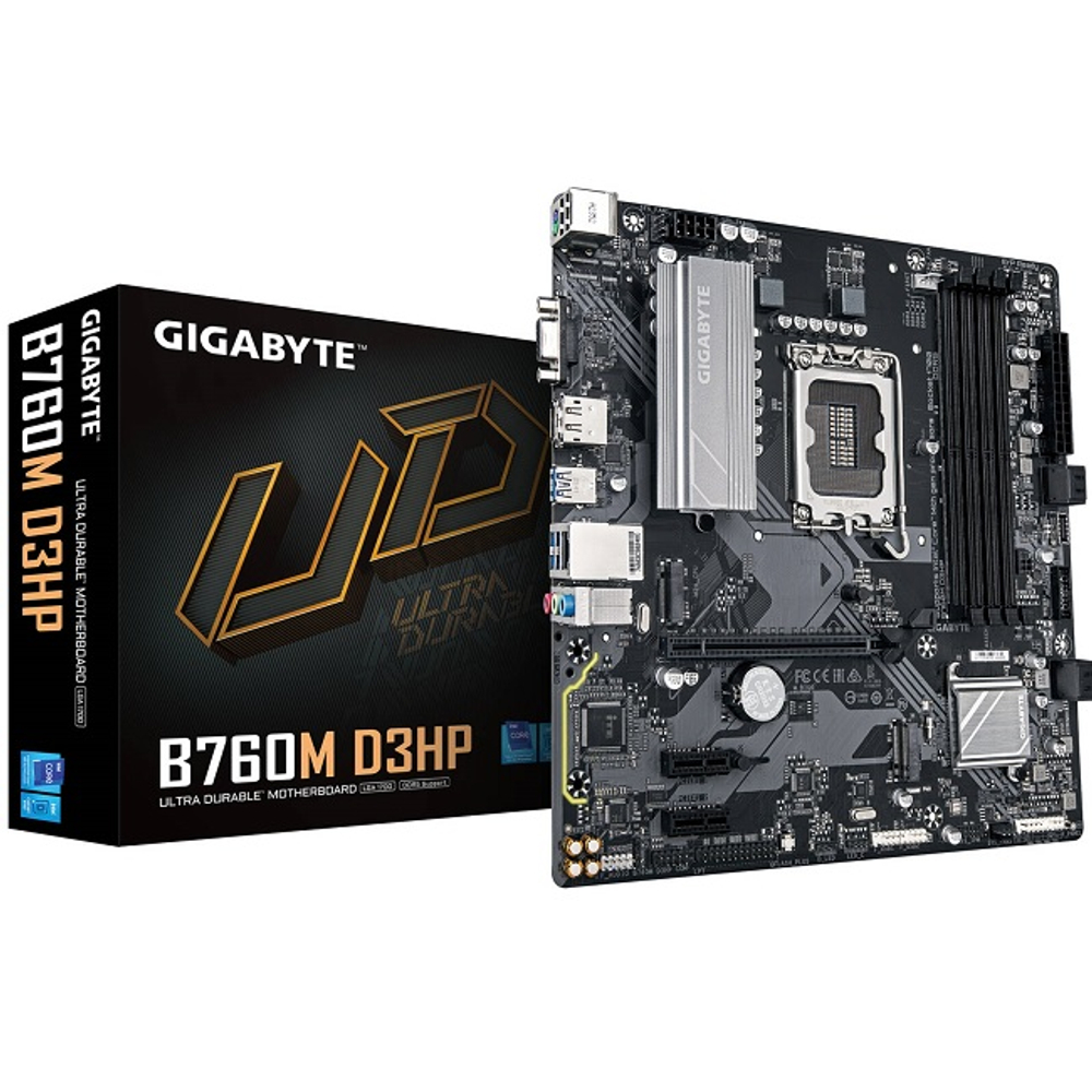 Материнская плата GIGABYTE B760M D3HP (LGA1700/B760/4xDDR5/PCI-Ex16/2xM.2/SB7.1/GLAN/DisplayPort/HDMI/VGA/mATX)