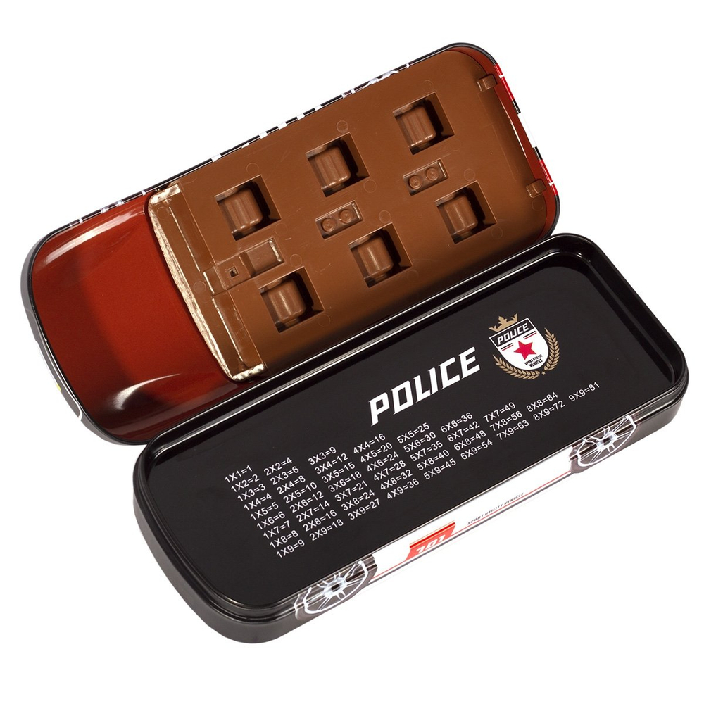 Пенал металлический машина 2 отделения Alingar, таблица умножения, 80 х 200 мм, "Police", черный (полицейская машина)