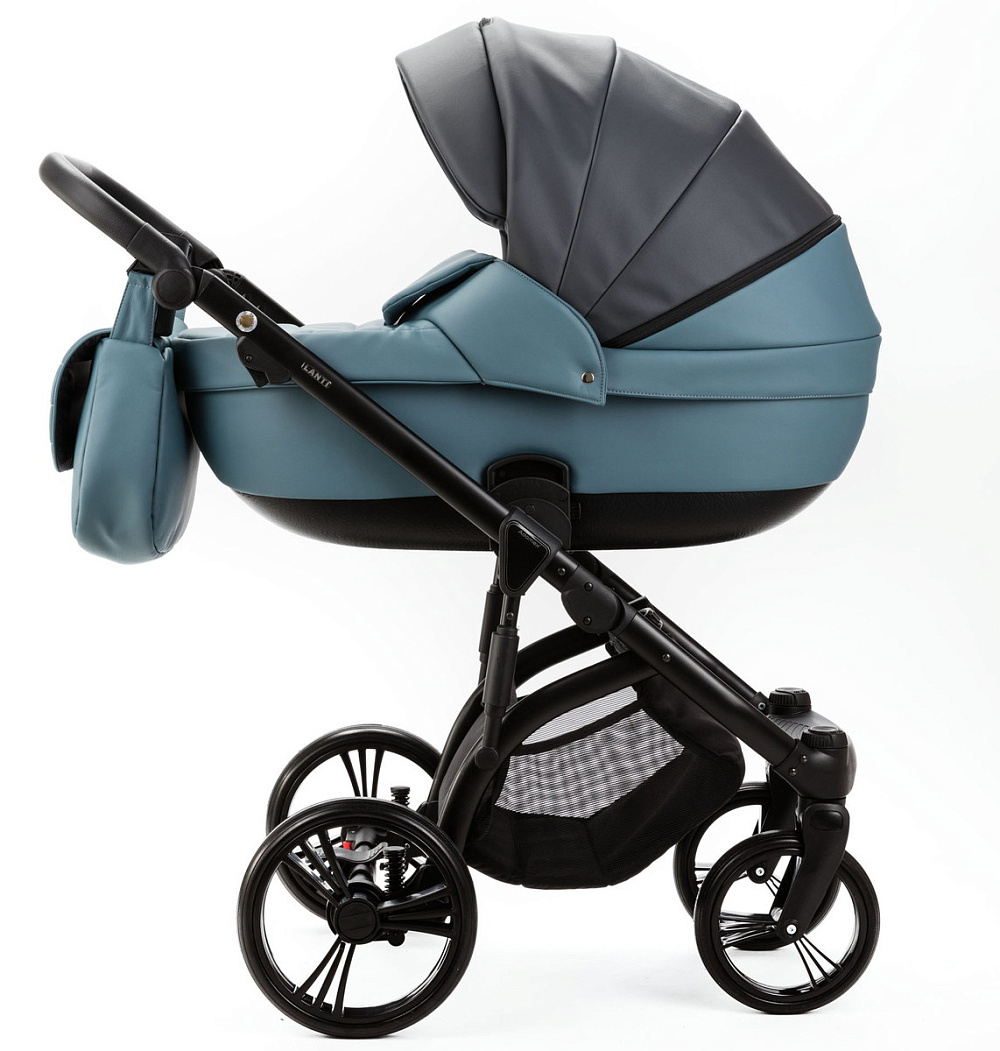 Детская коляска Adamex Lanti Deluxe 2 в 1 LN-SD42 (Т. СЕРАЯ. КОЖА + СЕРО-ГОЛУБ.КОЖА)