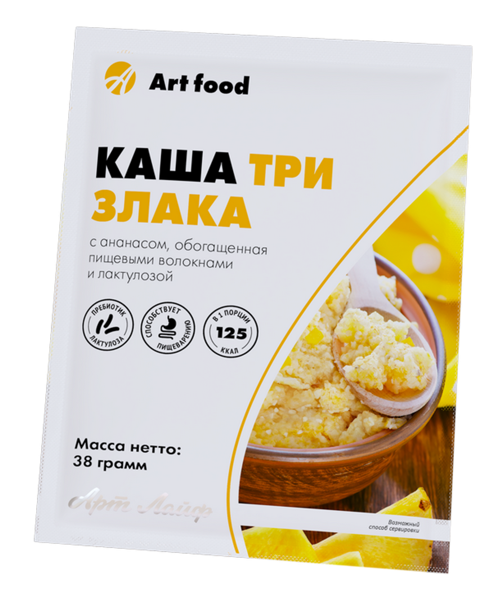 Каша 3 злака с ананасом низкокалорийная, 10 порций Из кукурузы, пшена и ржи, обогащена пищевыми волокнами. Без сахара