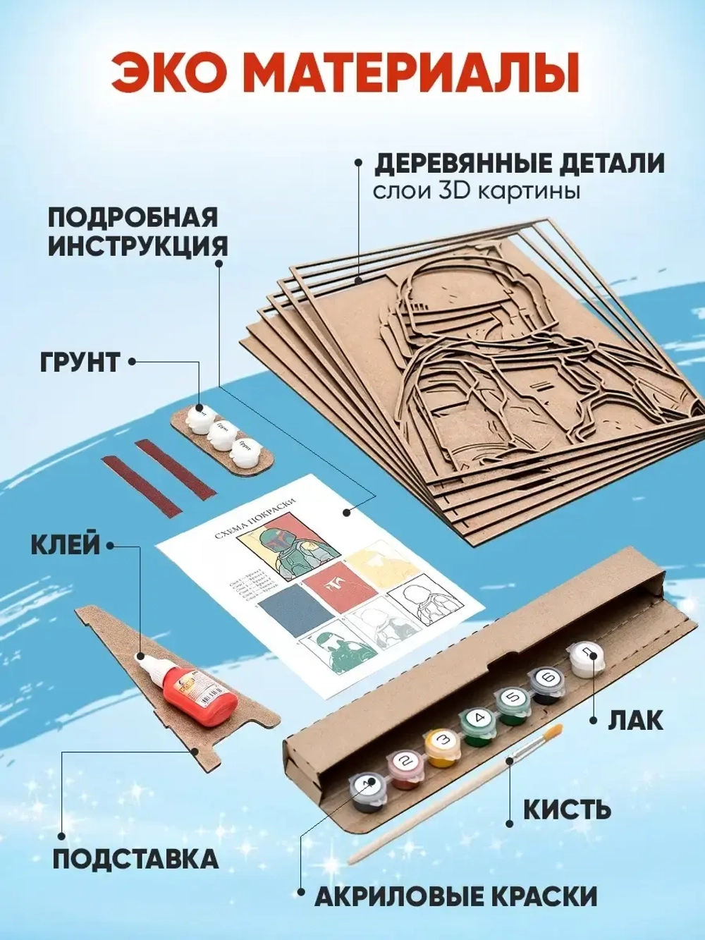 3D Картина по номерам Боба Фетт, герои Star wars