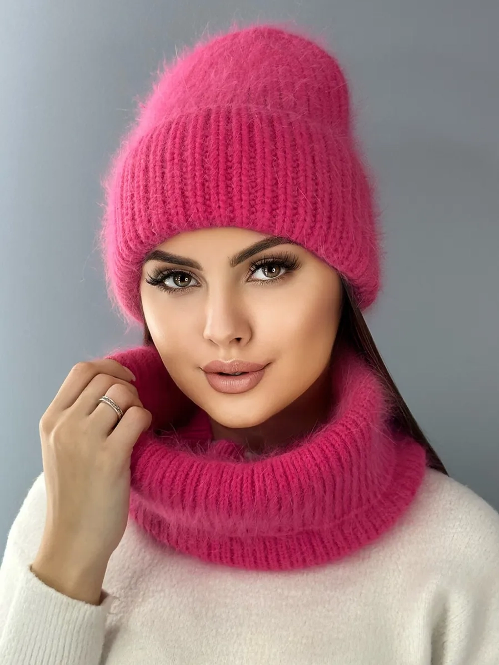 комплект шапка с шарфом- снуд зимний вязаный