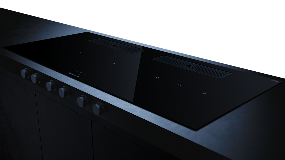 Индукционная варочная поверхность с вытяжкой Kuppersbusch с чёрными ручками KMI 12850.0 SR-S Black Chrome