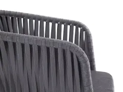 "Бордо" стул плетеный из роупа, каркас алюминий белый шагрень, роуп серый 15мм, ткань серая