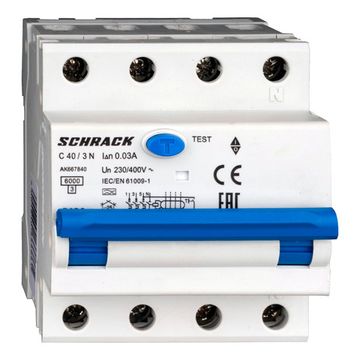 Дифавтомат Schrack Technik 3P+N C 40A 30mA тип A 6kA AK667840-- (АВДТ)