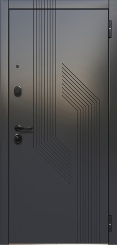 Дверь металлическая Сатин черный/Зеркало/Эмалит белый - 1098