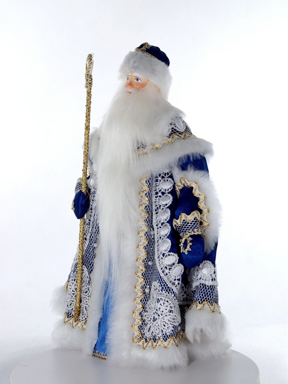 Кукла коллекционная Дед Мороз в кружевной шубе