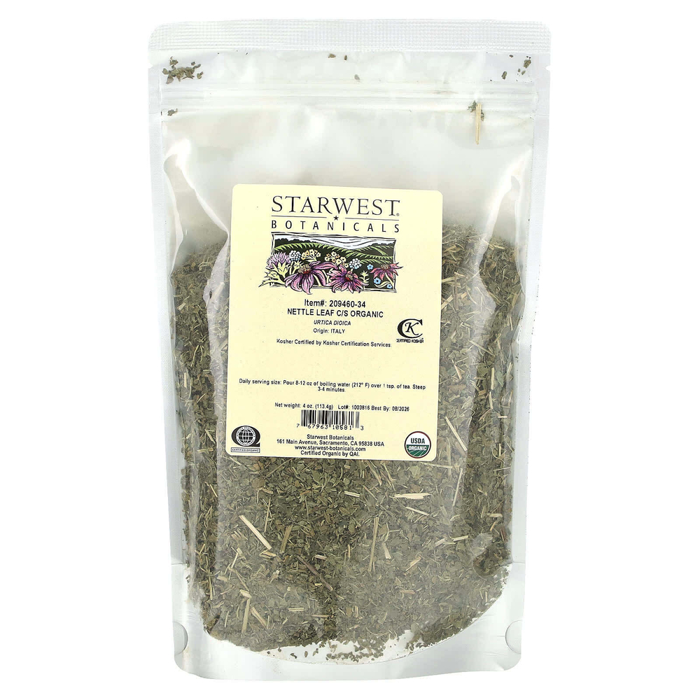 Starwest Botanicals, Органический чай из листьев крапивы, нарезанный и просеянный, 113,4 г (4 унции)