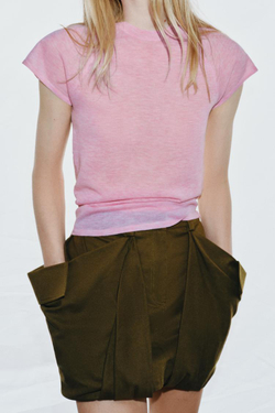 ZARA ТОП ИЗ УЛЬТРАТОНКОГО ТРИКОТАЖА, РОЗОВЫЙ