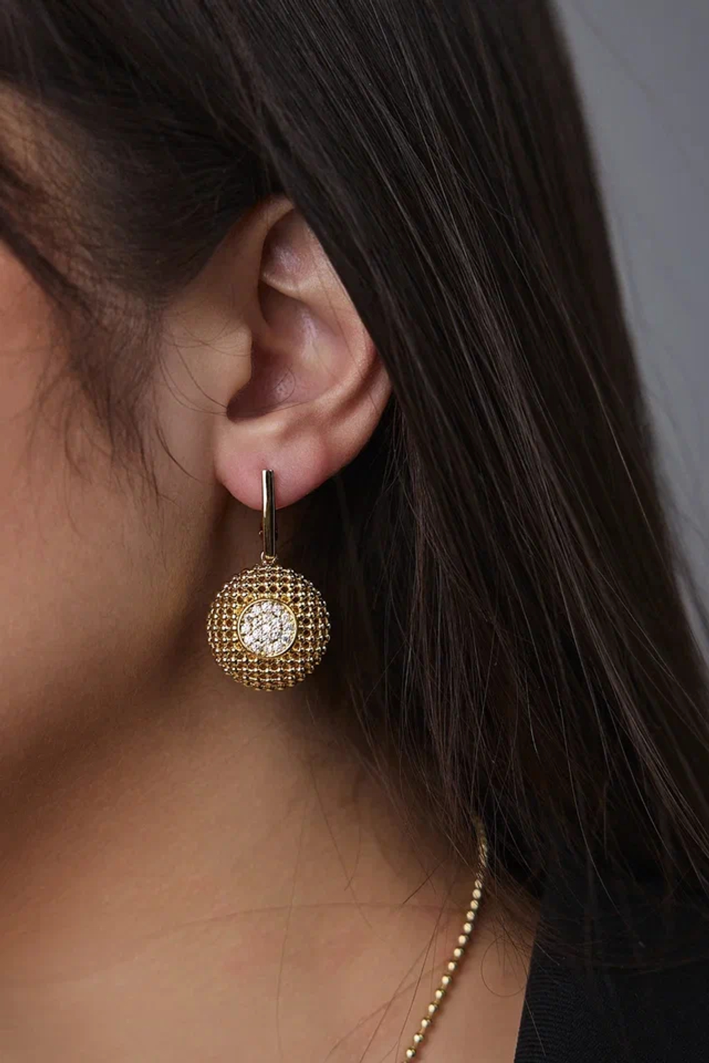 Серьги "Милора" круглые с цирконами, оттенок золото