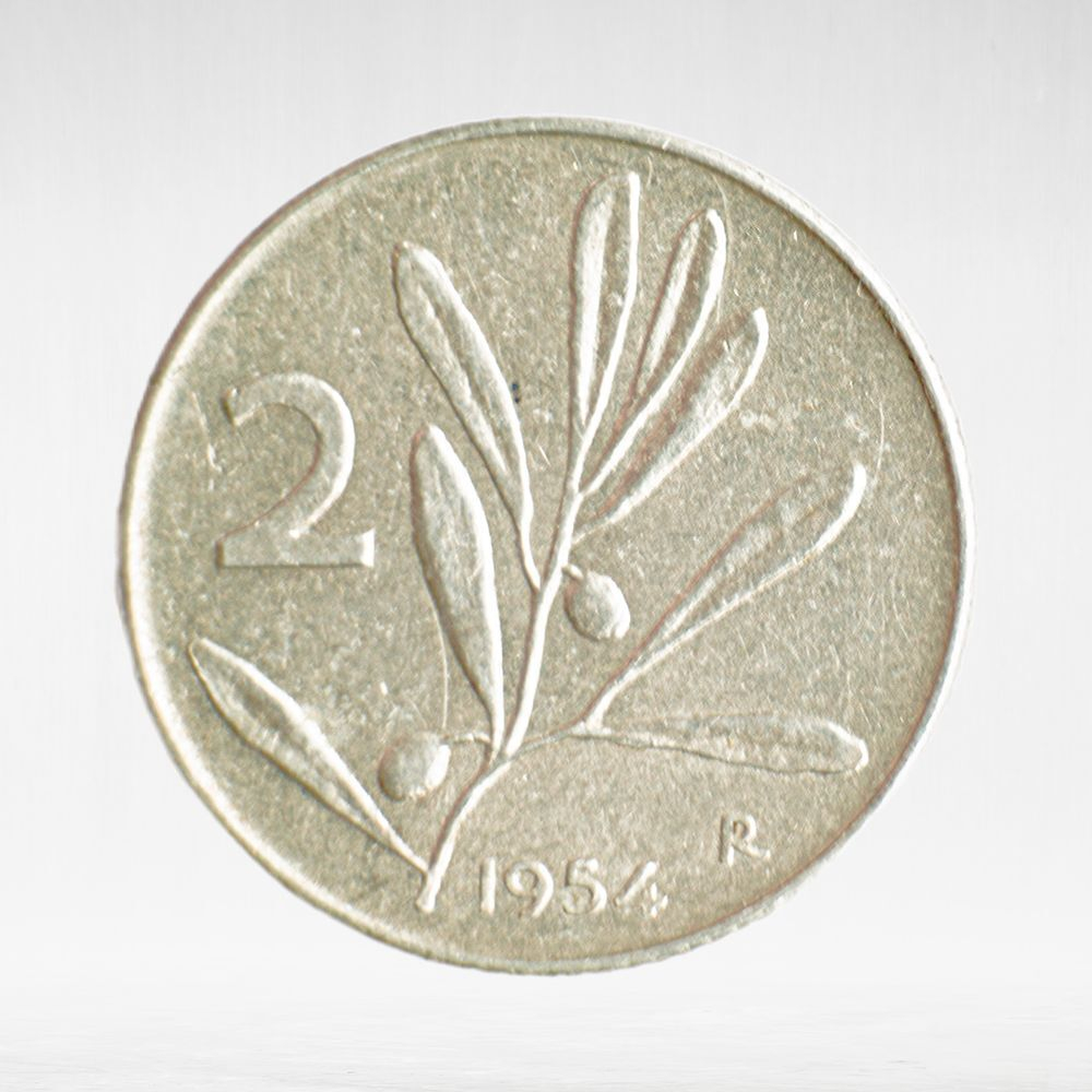 Italy 2 Lire 1954 R "Bee and Olive Branch", XF
