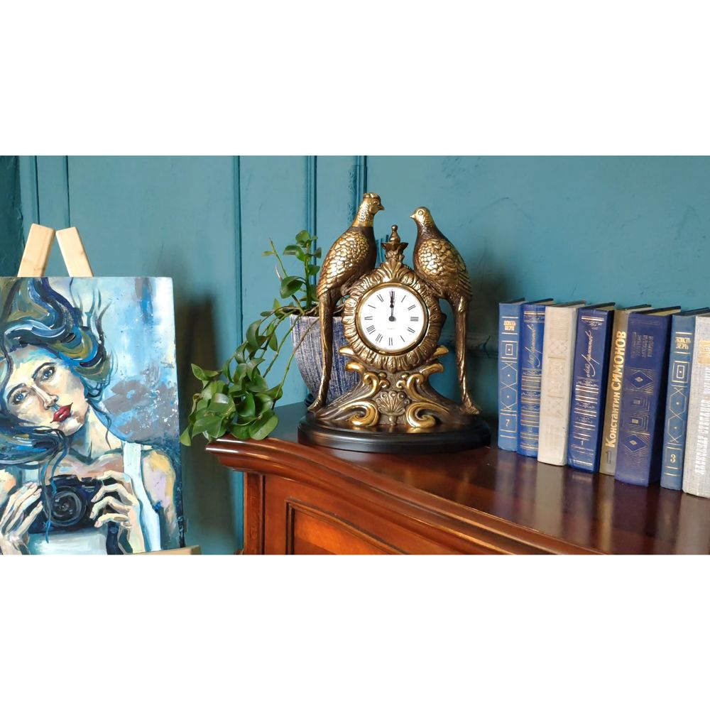 Часы настольные Павлины Бронза