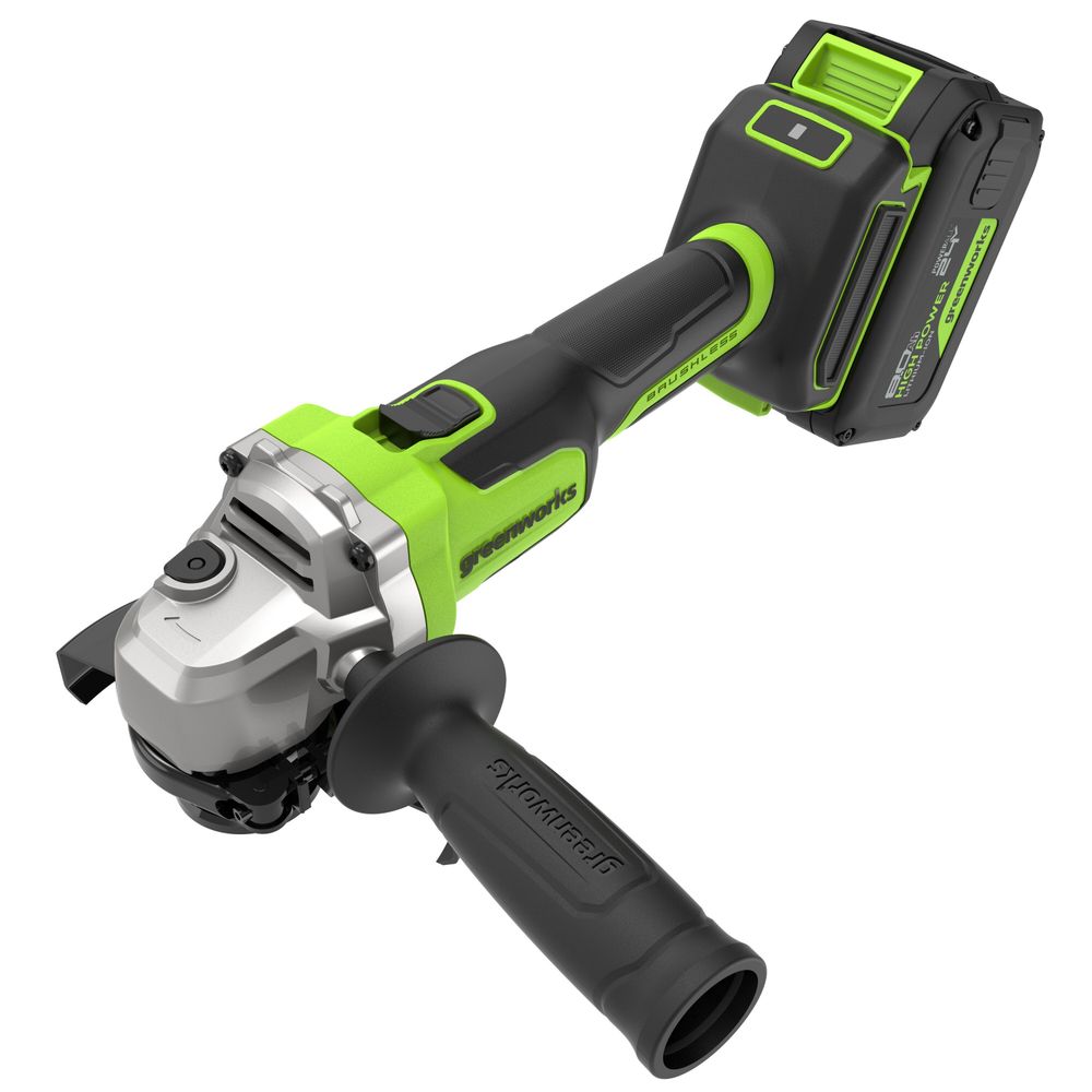 Угловая шлифовальная машина акк. Greenworks AG590, 24V, б/щет, 125 мм, 8500 об/мин, Anti-Kickback,1х8Ач,ЗУ,кор (3201007CUH)