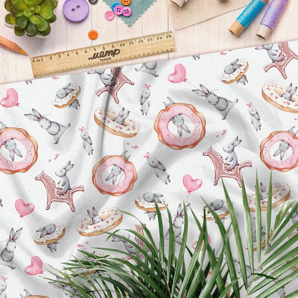 Ткань интерлок зайцы с надувными кругами