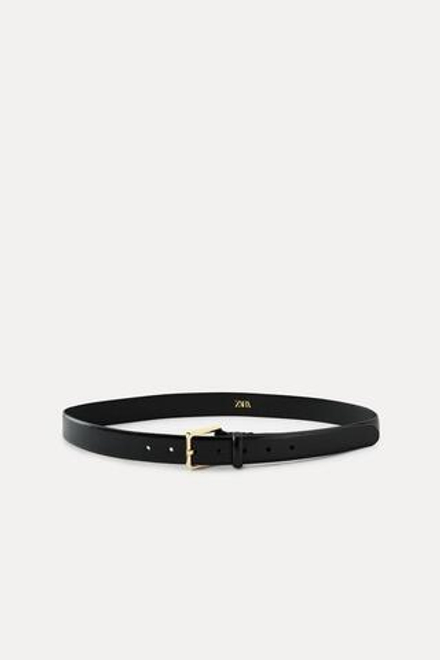 ZARA КОЖАНЫЙ РЕМЕНЬ С КВАДРАТНОЙ ПРЯЖКОЙ, ЧЕРНЫЙ