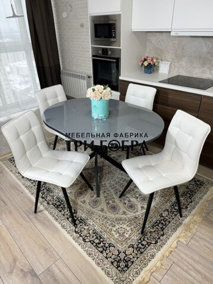 Круглый стеклянный раздвижной стол и стулья "ГУЧИ" белый