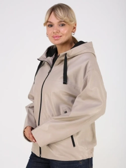 Кожаная куртка демисезонная с капюшоном короткая