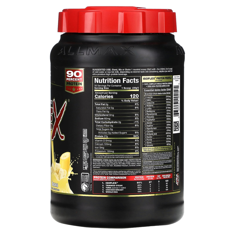 ALLMAX, ISOFLEX®, чистый изолят сывороточного протеина, банан, 907 г (2 фунта)