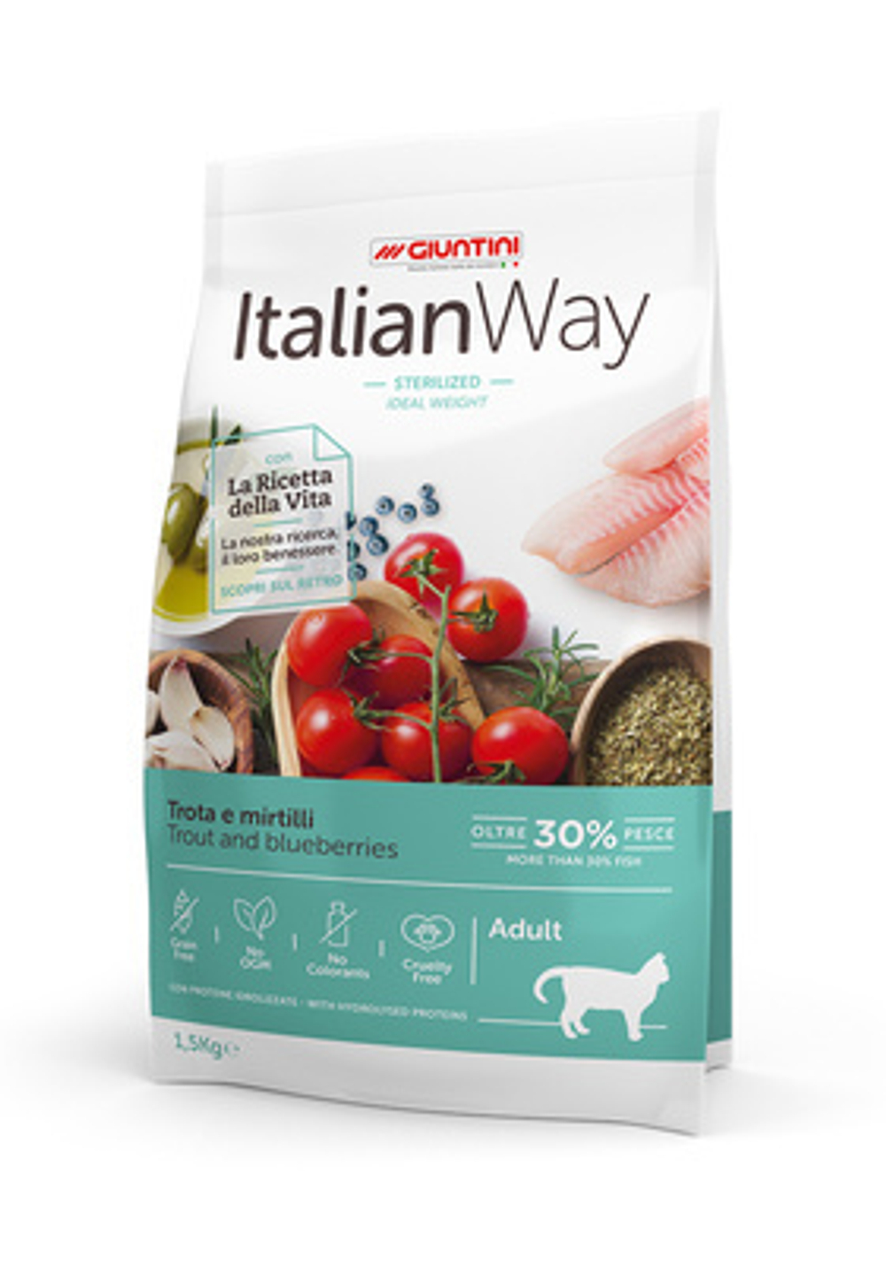 Italian Way Корм для кошек со свежей форелью и черникой,контроль веса и профилактика аллергии (ITALIAN WAY IDEAL WEIGHT TROUT/BLUEBERRY) 1,5 кг