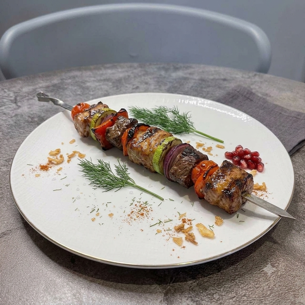 Шашлык на шампуре с овощами