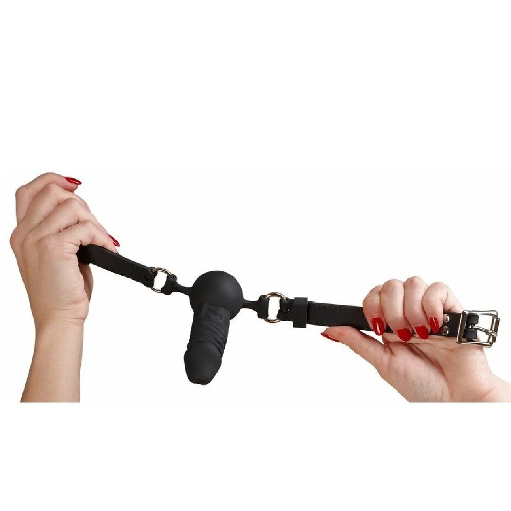 Кляп страпон Sitabella фаллос ремешок черный кожа 9,5 см