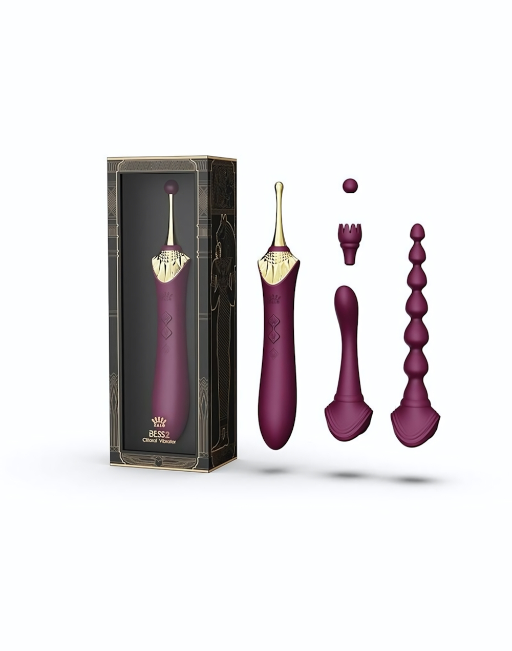 Сливовый вибратор с 4 сменными насадками Bess 2 (Цвет: сливовый)