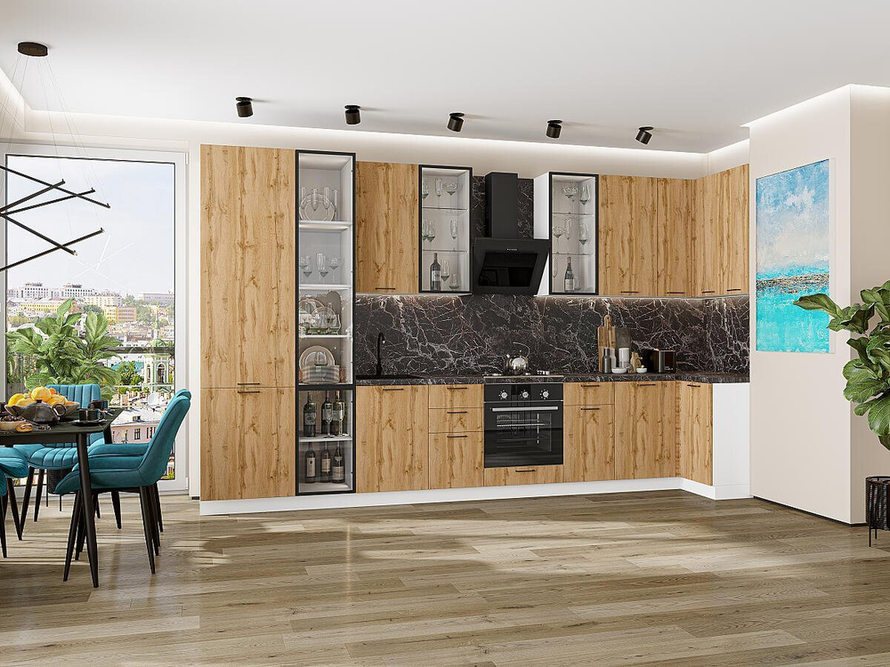 Угловая модульная кухня Флэт-05 Wotan Oak 2S - Белый 2340*4000/1000*600