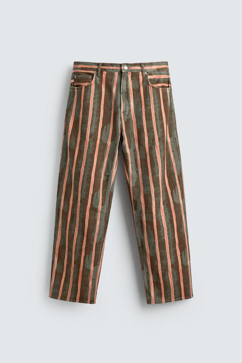 ZARA ДЖИНСЫ RELAXED FIT С ГЕОМЕТРИЧЕСКИМ ПРИНТОМ, МЯГКИЙ ЗЕЛЕНЫЙ