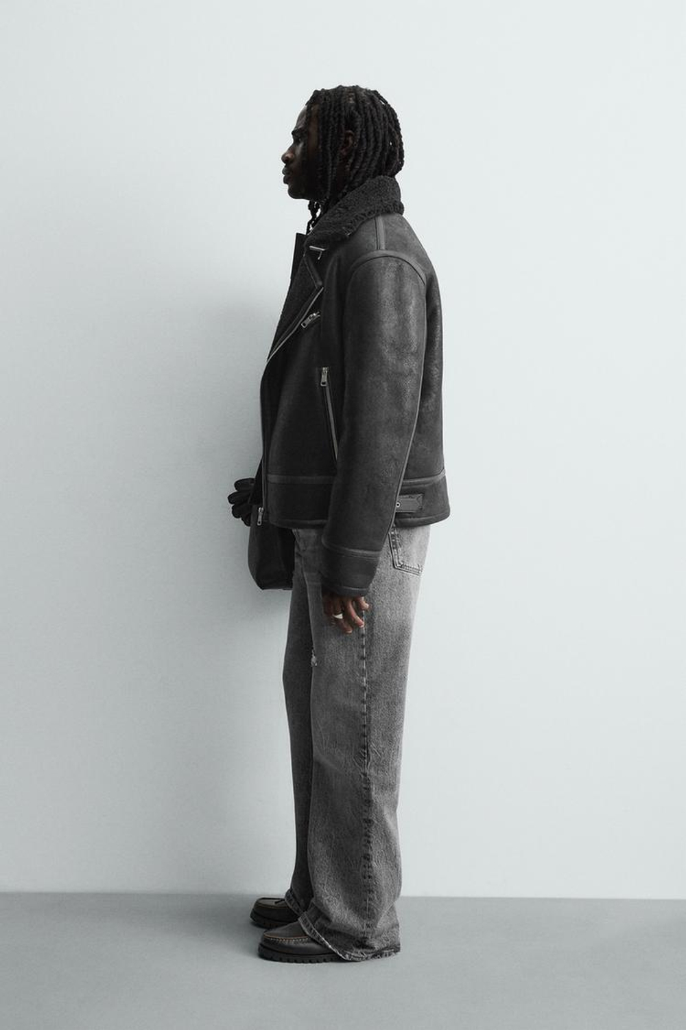 ZARA КОМБИНИРОВАННАЯ КУРТКА ИЗ ИСКУССТВЕННОЙ КОЖИ, ЧЕРНЫЙ