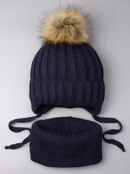 Шапка зимняя детская с помпоном и снуд