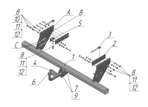 Фаркоп для Mitsubishi L200 2006-2015 Тип шара: A. Нагрузки: 2500/120 кг, MI 18