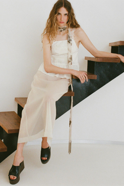 ZARA ТОП С ЦВЕТОЧНОЙ ВЫШИВКОЙ И ЗАВЯЗКАМИ, ЖЕЛТОВАТО-БЕЛЫЙ