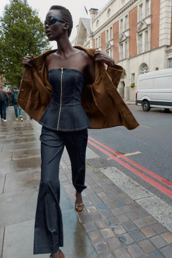 ZARA БРЮКИ С КОНТРАСТНОЙ СТРОЧКОЙ, ИНДИГО