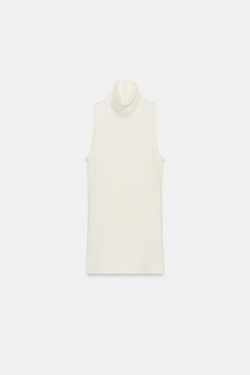 ZARA ТОП БЕЗ РУКАВОВ С ВОРОТНИКОМ-СТОЙКОЙ, ЖЕЛТОВАТО-БЕЛЫЙ