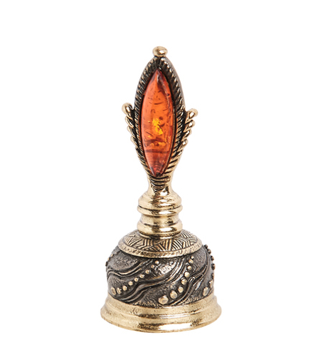 AM-1018 Фигурка «Колокольчик Перышко» (латунь, янтарь)