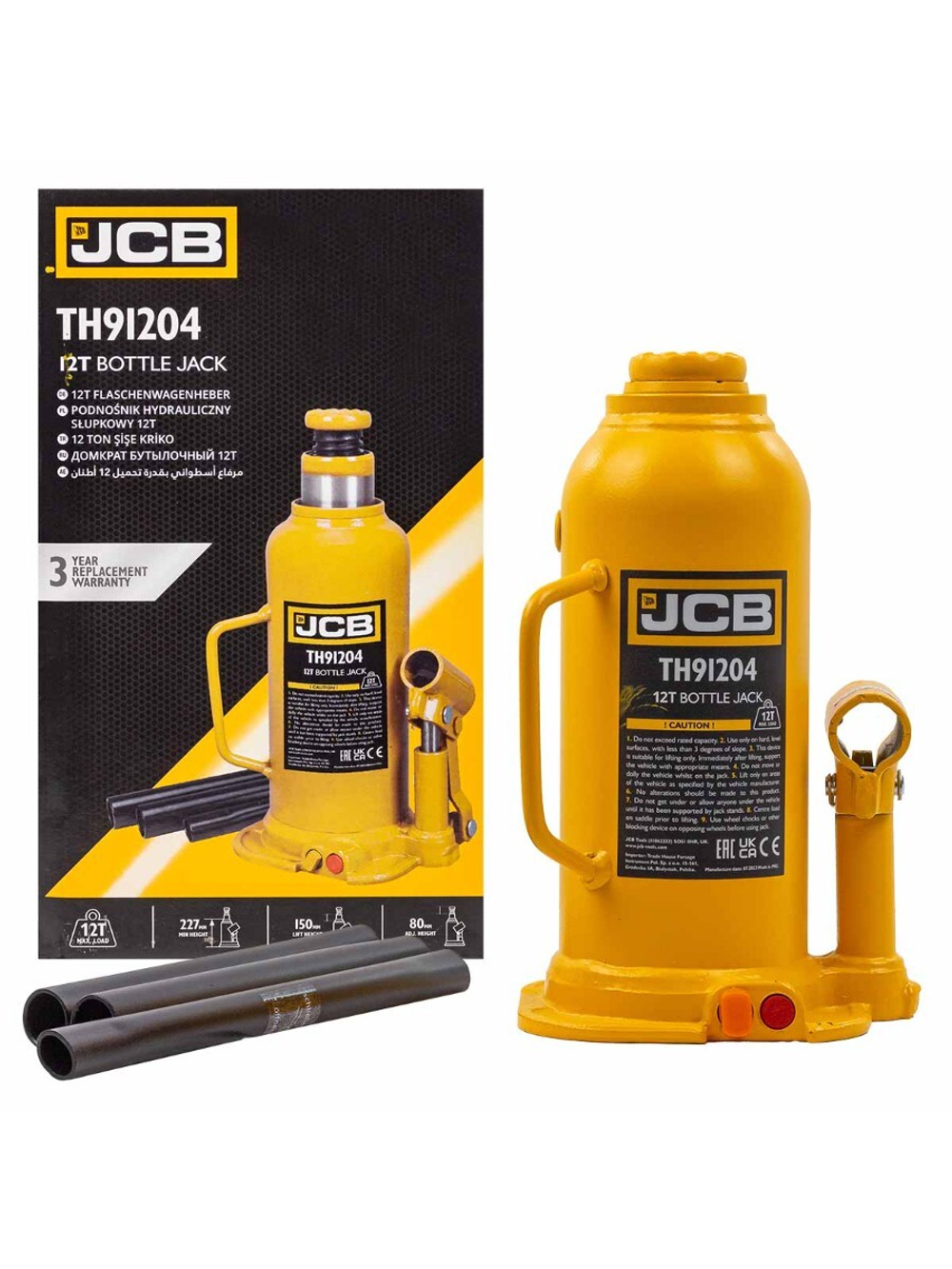 Домкрат бутылочный 12т с клапаном JCB JCB-TH91204