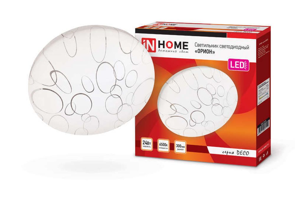 Светильник светодиодный DECO ОРИОН 24Вт 6500К 2160лм 230В 330х55мм IN HOME 4690612025155 Светильник светодиодный DECO ОРИОН 24Вт 6500К 2160лм 230В 330х55мм IN HOME 4690612025155
