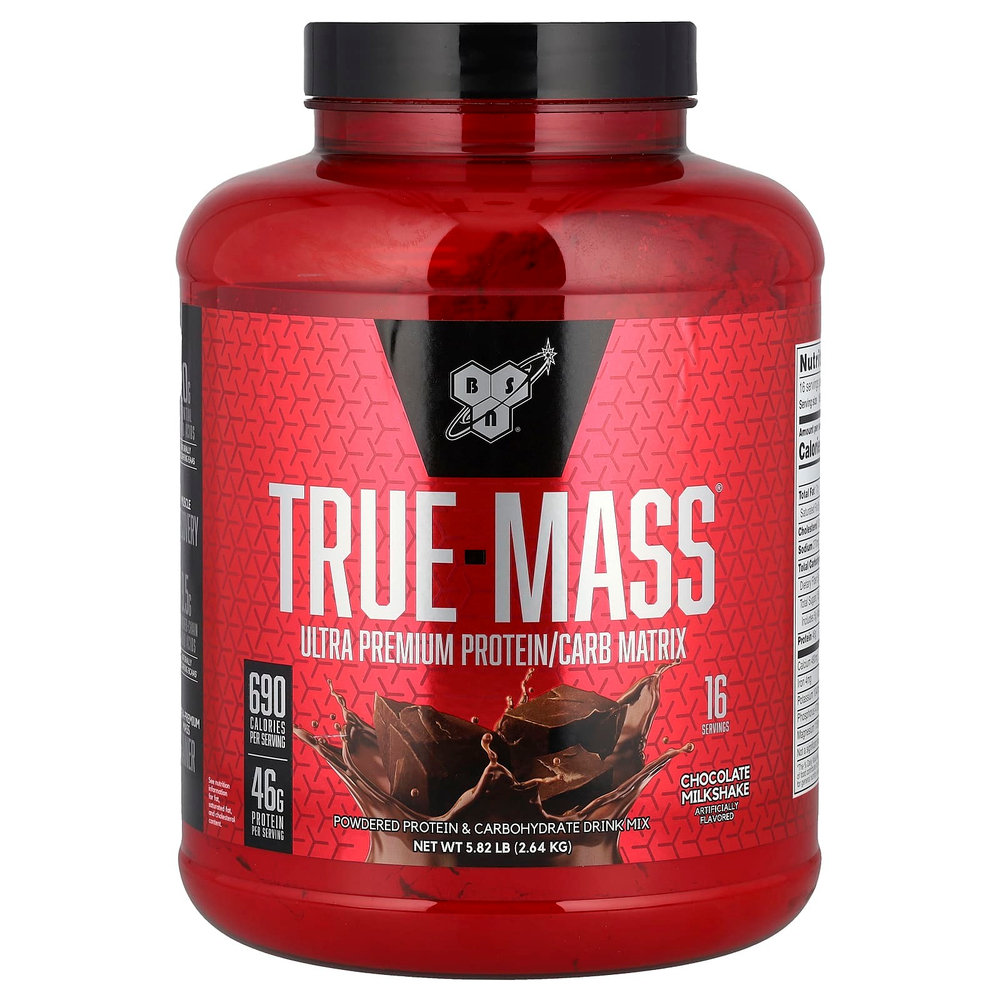 BSN, True-Mass, Ultra Premium Protein/Carb Matrix, шоколадный молочный коктейль, 2,64 кг (5,82 фунта)