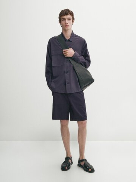 Massimo Dutti Шорты из хлопкового поплина, темно-синий